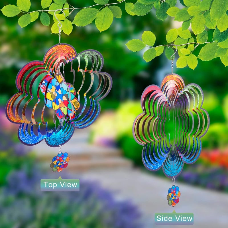 Katinyos Wind Spinners,12 inch Multi Color Mandala with 360° Swivel Hook for Yard and Garden, Bird Wind Catcher, Metal Wind Spinners Outdoor for Lawn Hanging Crafts Decor Kinetic Yard Art Ornament Gifts - Image 5